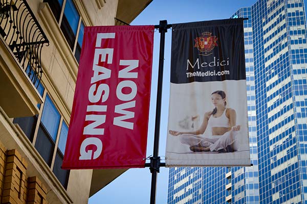 banners hanging from posts